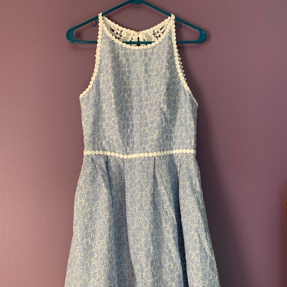 Lilly Pulitzer Light Blue and White Lace Midi Dress